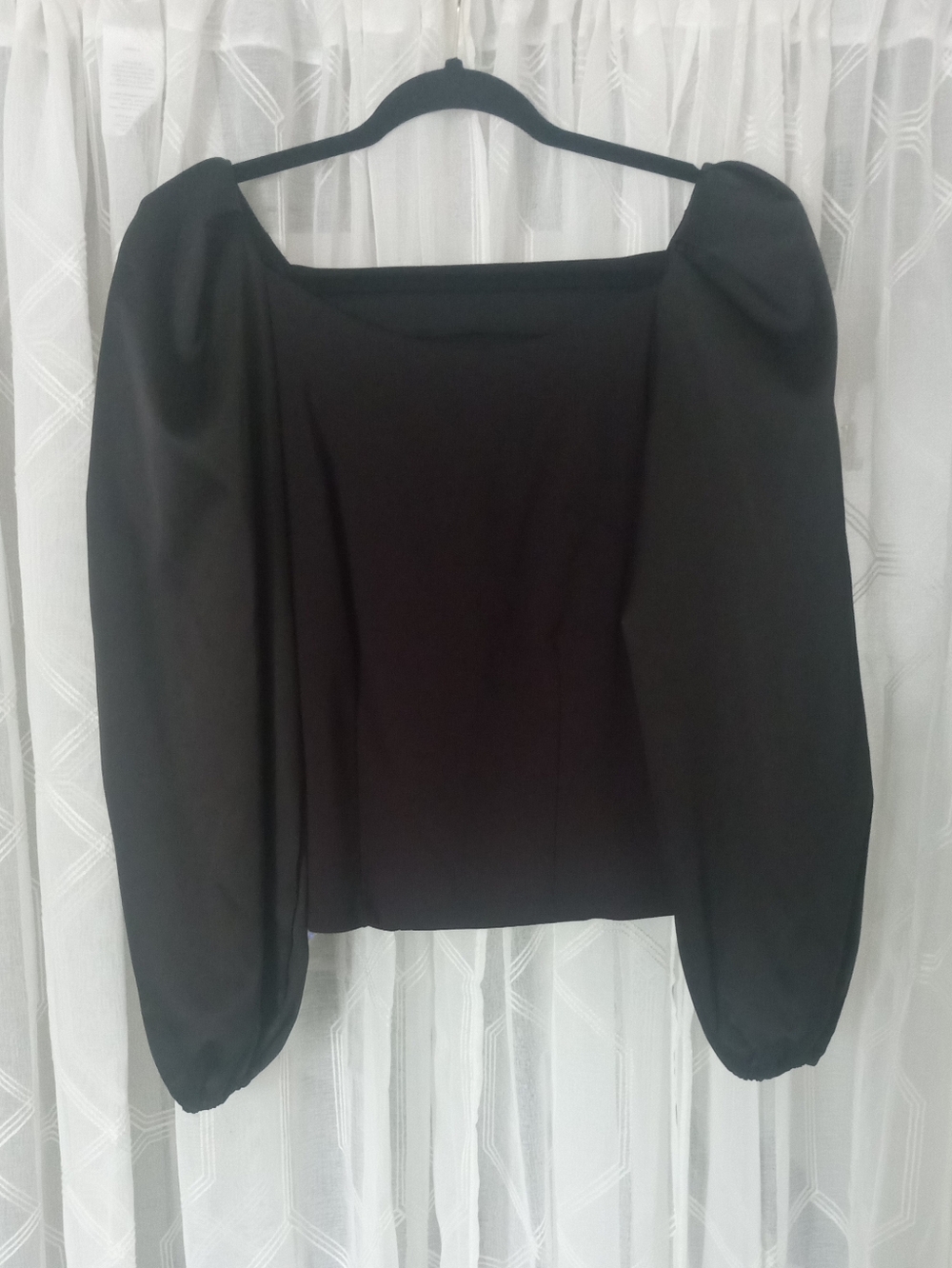 LOFT Black Square Neck Puff-Sleeve Blouse Size XS
